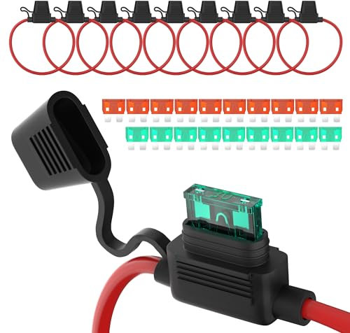DaierTek Lot de 10 porte-fusibles en ligne de calibre 12 12 V, ATO/ATC en ligne 12 V étanche avec fusible à lame moyenne de 30 A et 40 A pour voiture marine