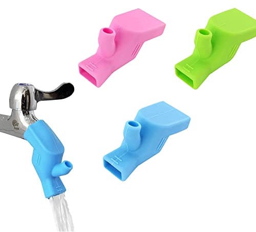 Der 3-farbige Wasserhahn verzögert sich. Der Wasserhahn verzögert sich für die Qualität der Kindernahrung. Der Silikonhahn ist verzögert, wenn Kinder Hände und Gesichter waschen.