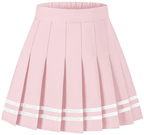 Mädchen Damen Plaid Skater Plissee Cheer Röcke Hohe Taille Kurz Mini Egirl Y2K Stil Tennisrock Skort für Schule Teenager Mädchen Frauen Rosa mit weißen Streifen US S, Pink/Weiß