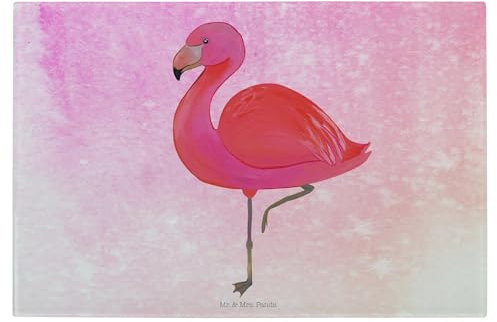 Mr. & Mrs. Panda Medium Glas Schneidbrett Flamingo Classic - Geschenk, einzigartig, Stolz, Selbstliebe, Außenseiter, Glasschneidebrett, rosa,