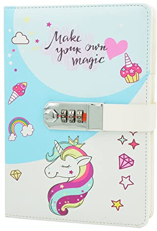 LinYesh Unicorn Tagebuch mit Zahlen-Code, Unicorn Abschließbares Notizbuch, Journale Notizbücher mit Geheim-Code, Geburtstagsgeschenk Einhorn, Geschenke für Mädchen, 22x15cm