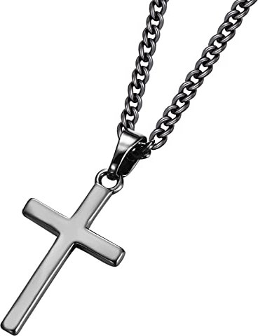 DOKIA Cross Necklace Men - Cross Pendant Stainless Steel Cross Necklace for Women, Simple Men Necklace Black O Chain (45/55+ 5cm), Christmas Birthady Religious Gifts for Boy Girls