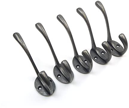 Cast Iron Victorian School House Style Hat and Coat Hook - Pack of 5