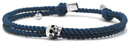 Nato Cuff - Totenkopf Skull Armband in Silber 925 - Mailänder Seidenkordel - Herren- oder Damenschmuck Handgefertigt in Frankreich (Petrol Blue)