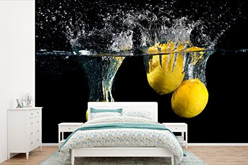 Selbstklebend Tapete Wandpapier Wandaufkleber Fototapete Tapeten Wanddeko 600x400 cm Zitrone - Frucht - Stilleben - Wasser - Gelb