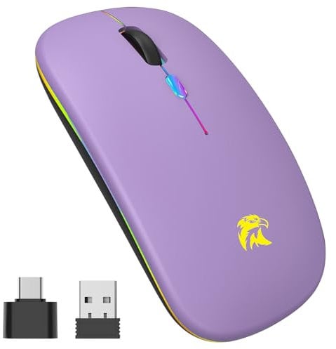 HZD Maus Kabellos, 2.4 GHz Funkmaus, Bluetooth Maus, Wireless Mouse, USB Maus, 1600 DPI Optical Tracking, Für Laptop, Computer, PC, Mac, iOS, Android, iPad, Windows (Lila)