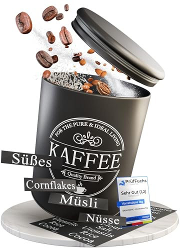 IDEALTASTIC® Premium Vorratsdose I kaffeedose luftdicht [1KG] Bohnen & Zuckerdose | Robuster Vorratsbehälter mit flexiblen Inhaltstickern | Zucker, Kaffee, Müsli Aufbewahrung & mehr