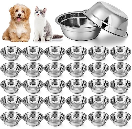 Zhehao 30 Pcs Stainless Steel Dog Bowls Bulk Small Metal Dog Food Water Bowl Replacement Dog and Cat Bowls Lightweight Pet Bowls for Cage Kennel and Crate (10 oz)