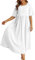 Robe Mi-Longue Ample en Coton Et Lin À Col Rond Et Manches À Cinq Points Robe Longue Grande Taille Robe De Cocktail Grande Taille Robe Femme Sport