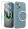 SURPHY Magnetic Case for iPhone 15 Plus Case with Screen Protector, Liquid Silicone Anti-Scratch Compatible with MagSafe Gel Rubber Phone Case for iPhone 15 Plus 6.7 inch, Cactus Green
