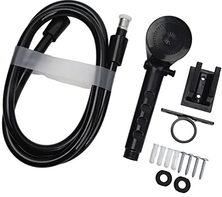 IUSOT Wohnmobil-Duschkopf, Robuster Duschkopf mit 1,5 M Schlauch, Wassersparend, Schwarz, 3-Positionen-Duschkopfhalter, Vielseitige Sprühoptionen, Langlebige ABS-Konstruktion, Set (1x)