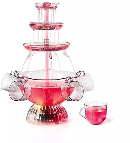 NGARY Party Beverage Fountain, 3-Tier Party Beverage/Champagne Fountain Equipment With LED Lighted Base and 5 Cups, 2L Large Capacity, Suitable for Bars, Coffee Shops, Birthday Parties