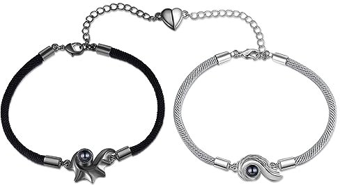lorajewel Partnerarmbänder mit Gravur Foto Projektion Armband Magnetische Paar Armband Personalisiertes Pärchen Armband Freundschaftsarmband Leder Edelstahl Geschenk (Foto-1)