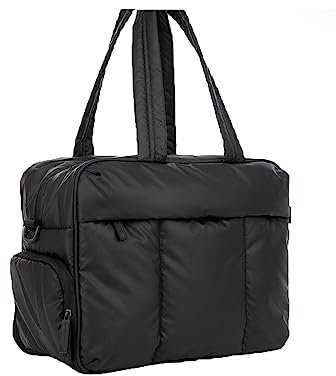 HyRaM Duffel Bag Puffer Gym Tote Bag Quilted Nylon Bag Puffy Duffel Overnight Bag Women Travel Bag with Shoe Compartment, Schwarz