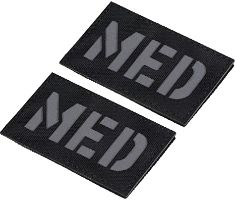 PATIKIL Reflektierender MED Aufnäher 2x3 2Stk IR Infrarot EMS EMT Haken und Schleife Verschluss Applikation Abzeichen für Kleidung Rucksack Schwarz