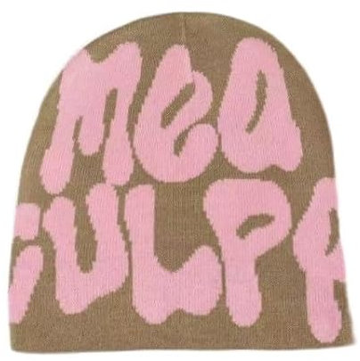 Gehanico Beanie Hat Letter Print Beanies MEA Y2K Beanies Beanie Strickmütze für Damen Herren Slouchy Beanies und Strickmützen für Unisex, Braun-Rosa, Einheitsgröße