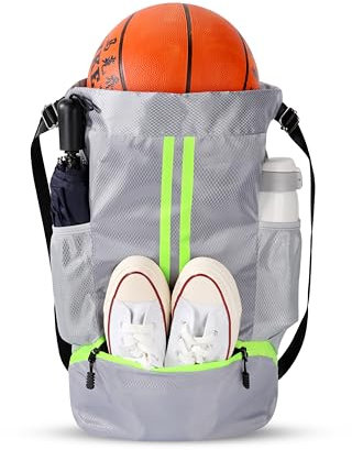 Ci Wigo Rucksack mit Kordelzug, groß, wasserdicht, Sport, Fitnessstudio, Basketball, Rucksack mit Flaschenhalter, Grau (30 l), 30L, Fitnessstudio, Sport