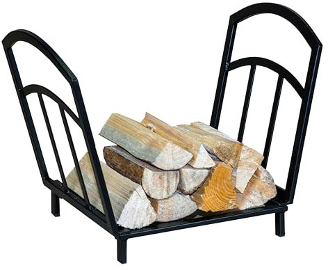 Loywe Holzkorb Kaminholz 40.6X31.7X39.4CM Metall Brennholzkorb Holzwiege Kamin Feuerholzkorb für Innen und Außen mit Stabilem Sockel & Griffen in Schwarz