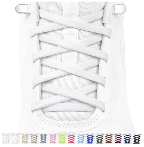 Stepace 2 pares de cordones elásticos sin atar para niños y adultos, cordones de zapatos Ajustables elásticos planos Para Zapatos y Zapatillas Blanco 120