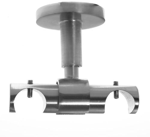 BASIT Deckenträger Gardinenstange zweiläufig Edelstahl Look I Rohr Gardinenstangen Träger 20mm Deckenbefestigung I Gardinenstangen Halterung Vorhangstange D41