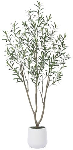 CROSOFMI Künstliche Pflanzen Groß 180 cm Olivenbaum Künstlich mit Pflanzentopf aus Kunststoff Kunstpflanzen wie Echt für Balkon Wohnzimmer Deko (1 Pack)