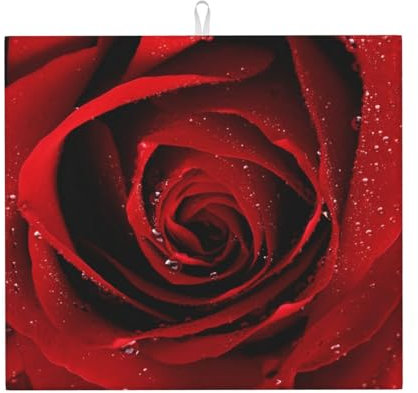 TINAIWAN Rote Rose, Geschirr-Abtropfmatten, saugfähige Abtropfmatte für Theke, Spüle, Abtropfunterlage, 41 x 46 cm