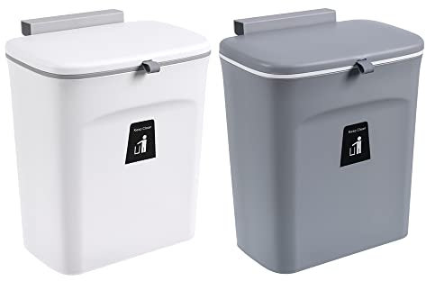 Hängender Mülleimer mit Deckel Weiß, 9L Küche Schrank Abfalleimer Küchenmülleimer für Schranktür Wandmontage Komposteimer Geruchsdicht Abfallbehälter Tür zum Aufhängen für Wohnmobil Küchenschrank