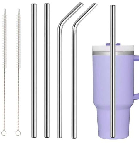 FLEXNOVA 4 Stück Strohhalm für Stanley Cup, 30cm Strohhalme Edelstahl Wiederverwendbar Metallstrohhalme Trinkhalme Edelstahl Lange Strohhalme für 30oz/40oz Thermobecher Travel Mug Quencher Zubehör