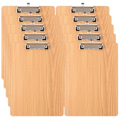 LOPYXBR 10 Stück Klemmbrett A4 Holz, 318x225x4mm Klemmbretter A4 Holz mit Metalklemme und Aufhängeose, A4 Clipboard für Büro, Restaurant, Schule