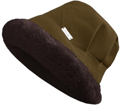 NLAND Cappello da Pescatore Peloso da Donna Invernale Fodera in Pile Caldo Bucket Hat in Pelliccia Sintetica Soffici Cappelli in Peluche Slouchy Berretto da Pescatore(caffè)