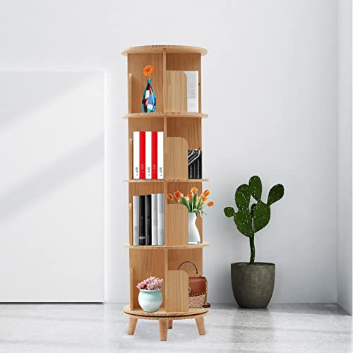 DaiJiubu BüCherregal Holzregal Standregal BüRoregal Aktenregal Book Shelf Holz Display Boden Stehend Buch Drehregal Dekoregal Drehbares Regal BüCherregale Aufbewahrung Modulregal 360°Drehbare 4Stufig