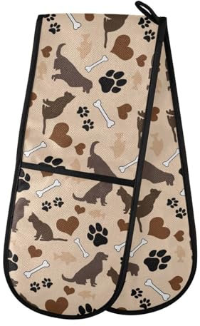 Double Oven Gloves Heat Resistant Dog Cat Paw Print Double Oven Mitts Pot Holder Heat Protection Oven Gloves for Home Kitchen Baking Cooking BBQ Microwave