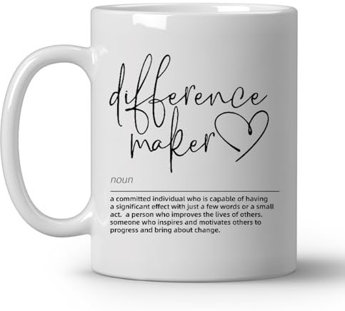 JKMBN Difference Maker Definition Coffee Mugs, Heart Motivational Quotes Ceramic Coffee Mug, Appreciation Gifts for Coworkers Employee Bosses, Positive Office Supplies, 11oz Ceramic Cup White
