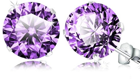 SQAQS Orecchini Zirconia, Argento Sterling 925 Donna Orecchini Gioielli Ipoallergenici Con Zirconi Cubica Trasparente Uomo Orecchini Brillante 5A Zircone Donna Uomo Orecchini 6mm 1 paia, viola