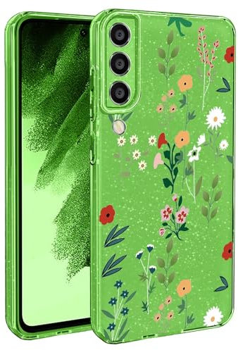 BEENTRYS Blumen Handyhülle für Samsung Galaxy A70,Glitzer Floral Aesthetic Design Frauen Mädchen Stoßfeste Weiche TPU Silikon Glitter Schutzhülle für Samsung Galaxy A70(S202-Grün)