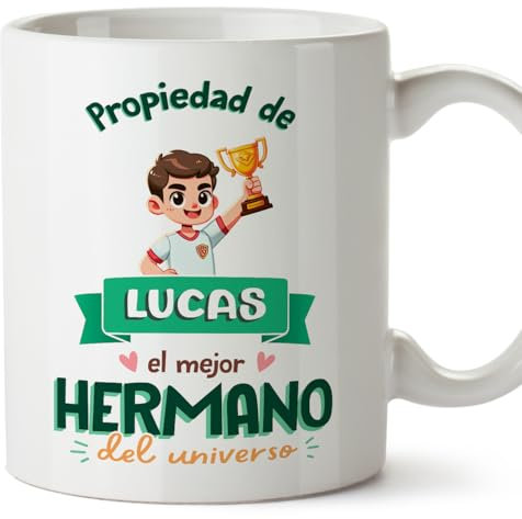 MUGFFINS Tazas Personalizadas para HERMANO - En Español - Propiedad de - 11 oz / 330 ml - Regalo personalizable original y divertido
