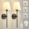 KSIBNW Applique Murale Interieur à Piles, Lot de 2 Rechargeable Lampe Murale avec Télécommande Dimmable Appliques Murales Sans Fil avec Abat-jour en Tissu Blanc pour Chambre Chevet Couloir Salon