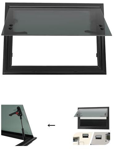 Ausstellfenster 500x350mm Wohnwagen Fenster E4 Wohnmobilfenster 85° Camper Wohnmobil Fenster mit fliegengitter und Rollo, Wohnmobil Seitenfenster Externes Push Fenster für Wohnwagen Van Camper