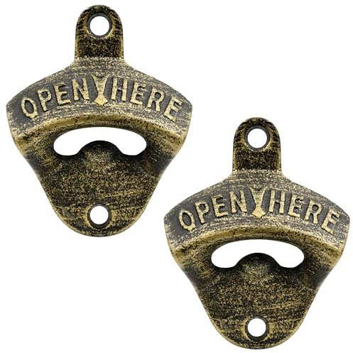 Luwanburg Brass Wall Mounted Bottle Opener Cast Iron Soda Bottle Top Opener Mountable Antique Bronze (Pack of 2)