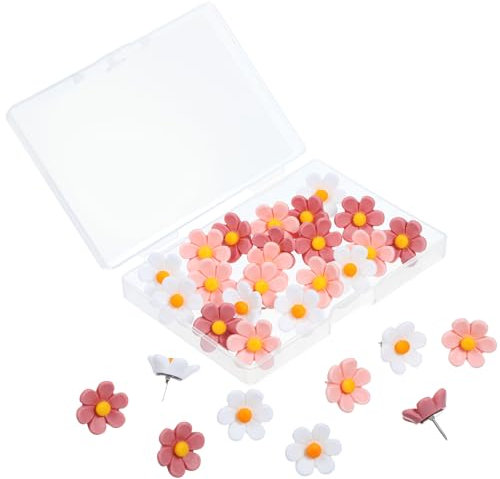 YQQYG 30 Stück Pinnwandnadeln, Blumige Pinnnadeln, Rosa Weiß Heftzwecken Für Pinnwand, Reisszwecken für Korktafel, Fotowand, Büro, Zuhause Dekoration