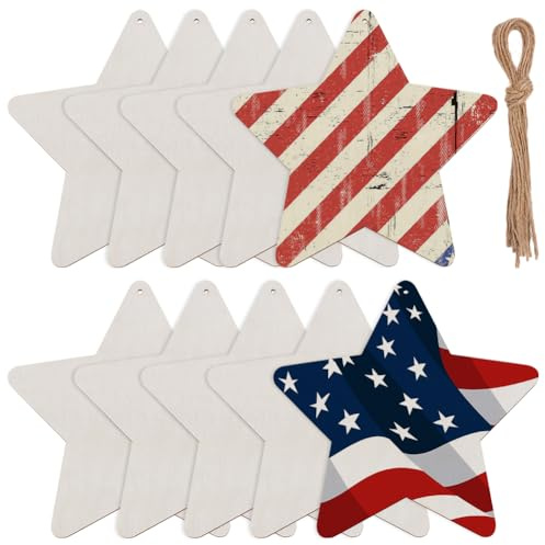 SOFPLATE 10Pcs Large Wooden Star Ornaments 7 Inch Blank Wooden Stars Unfinished Wood Crafts to Paint Natural Wood Blank Slices for DIY Crafts Hanging Home Flag Day Decoration Christmas Party Ornament