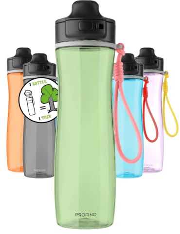 PROFINO Active Sportflasche 750 ml, Grün, Tritan, Flip-Cap, BPA-frei | Trinkflasche, auslaufsicher, Paracord-Trageband, spülmaschinenfest, langlebig, für Fitness, Schule, Outdoor, Alltag, Sport