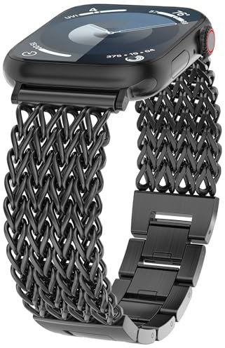 TOYOUTHS Compatible with Apple Watch Straps 38/40/41/42mm Women Dressy Stainless Steel Metal Gold Chain Strap Designer Cowboy Link Bracelet for iWatch Band Series 11 10 9 8 7 6 5 4 SE 3 2 1, Black