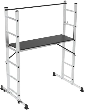 HOME It® Multifunktionsleiter 3-in-1 | Aluleiter ausziehbar mit Sicherheitsfüßen & Plattform, Faltbare für Innen & Außen | Leiter Multifunktion mit automatischer Verriegelung