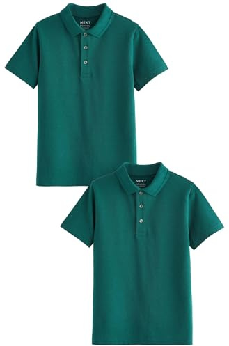 NEXT Jungen Schul-Poloshirts aus Baumwolle im 2er-Pack Dunkelgrün 128