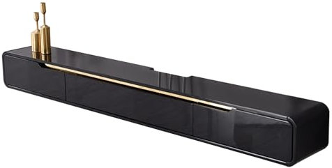 ZFGOJNBH Mueble de TV Flotante de Pared con cajones y Espacio de Almacenamiento para Videojuegos, Consola Multimedia de Entretenimiento, Mueble de 180 cm, Color Negro