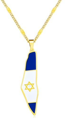 Tobestu Blue and White Star of David Israel Flag Necklace - Israeli Pride Jewelry for Men YA5139