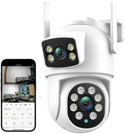 LBNVBC Security Camera 4K 8MP PTZ Camera Dual Lens Dual Screen 4X Digital Zoom IP Camera 4MP HD Auto Tracking Outdoor CCTV Surveillance(4MP Add 32G SD Card)