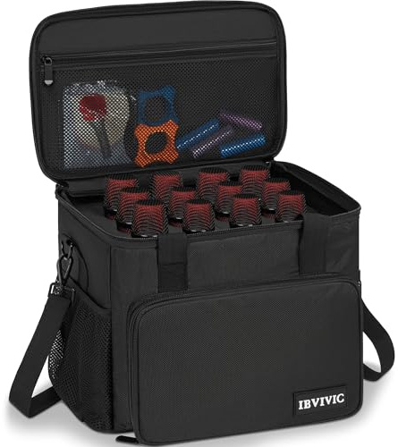 IBVIVIC 12 Slots Wireless Microphone Case with Foam, Mic Carrying Bags with Shoulder Strap Microphone Carrying Case for Party, Singing (Black)