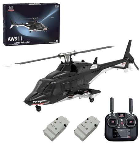 Palapozzy AW-911 Air - wolf 1/34 RC Helicopter with 6G/3D Stunt Mode and GPS Positioning, 2.4G 9CH Flybarless RC Helicopter for Adults (RTF Mode 1/Mode 2 Switchable)